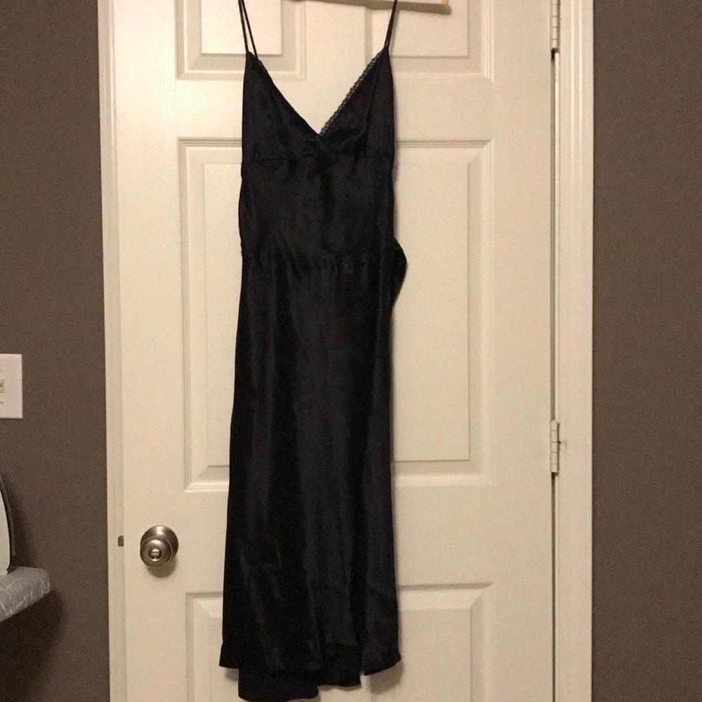 Black satin slip dress